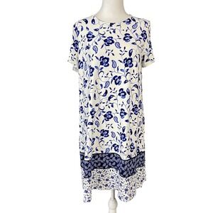 J Jill‎ Wearever Dress Womens Medium Petite Floral Short Sleeve Flowy Travel